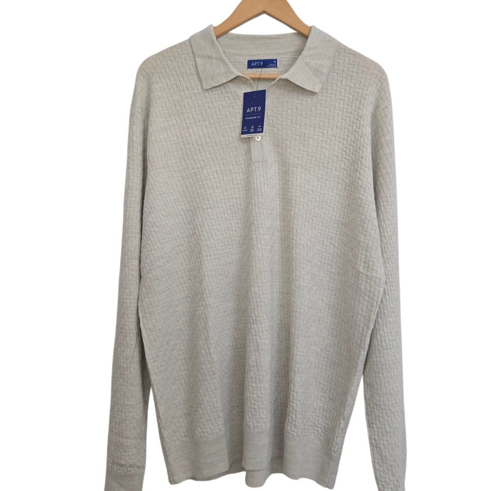 NWT APR.9 Mens Texture Merino Wool Blend Sweater Polo Size XL